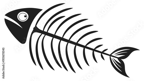 Black and White Stylized Fish Skeleton