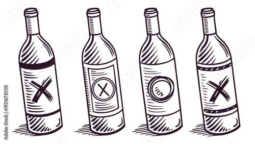 Doodle Style Wine Bottles - Hand-Drawn Illustration of Wine or Spirits