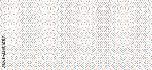 Elegant seamless vintage ornamental pattern with delicate peach floral motifs on a clean white background texture