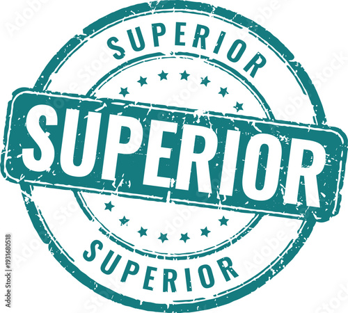 Professional teal rubber stamp with superior text for high quality assurance and premium product branding