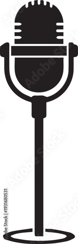 Vintage Studio Microphone on Stand Silhouettes for Podcast Logo