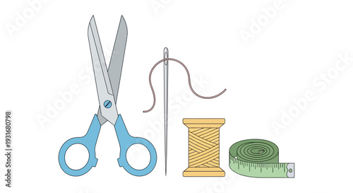Sewing Essentials: An assortment of sewing tools arranged neatly, evoking creativity and craftsmanship.