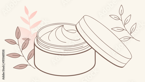 Natural Skincare Cream Jar with Botanical Elements.