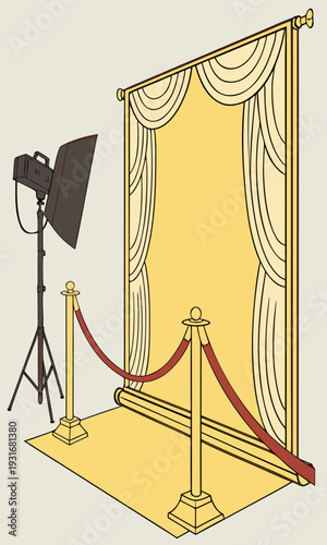 Red Carpet Event Setup with Spotlight and Velvet Ropes.