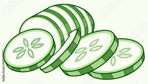 Freshly Sliced Cucumber Illustration.