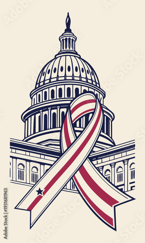 US Capitol Building with Washington DC Flag Ribbon.