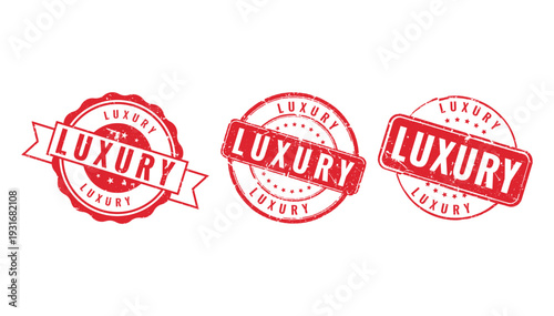 Set of red vintage rubber stamps with luxury text for premium product branding and quality guarantee