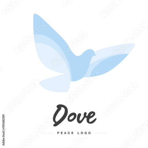 Dove in flight with spread wings Peace logo icon isolated on white background