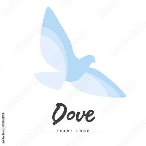 Peace logo icon Dove in flight with spread wings isolated on white background