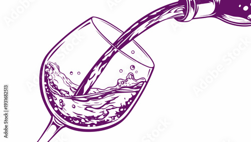Purple Wine Pouring into Glass from Bottle.