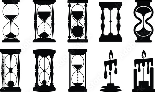 Set of 9 hourglass icons vector