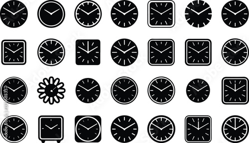 Clock Collection Silhouette Icon Set Time Clock Typography Silhouette Icon Pack