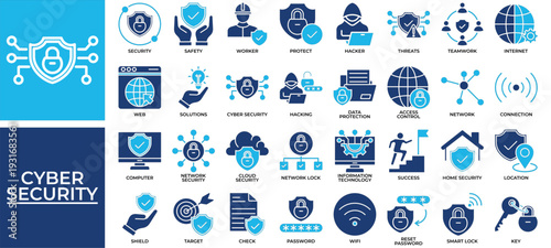 Cyber Security icon set collection. Containing insurance, plan, strategy, terror, achievement, target, science .Solid vector icons collection