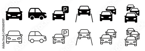 Simple car icon set (driving, traffic jams, traffic, taxi, parking, highway)