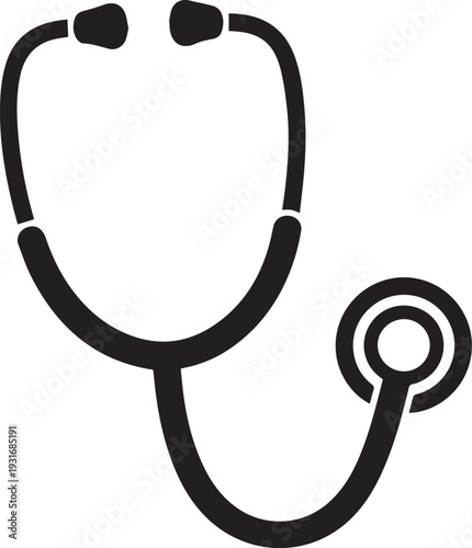 Medical stethoscope icon. Black and white doctor heartbeat diagnostic tool silhouette isolated. Healthcare hospital clinic examination and cardiology design element