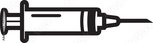 Medical syringe outline icon. Black and white vaccination injection needle line art drawing isolated. Healthcare hospital clinic and pharmacy design element