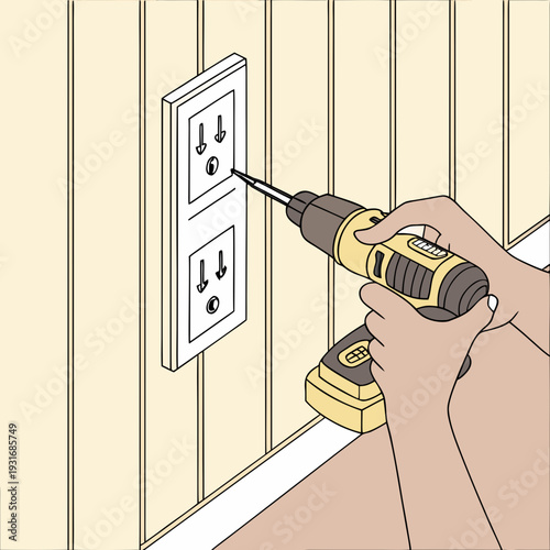 Person using a power drill to install an electrical outlet on a wall.