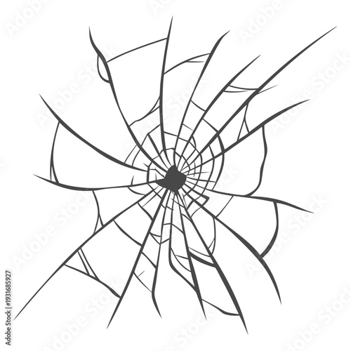 Shattered Glass Impact with Radial Cracks.