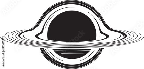 Saturn planet rings illustration in space with black and white details
