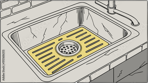 Kitchen Sink with Drain Protector and Faucet.