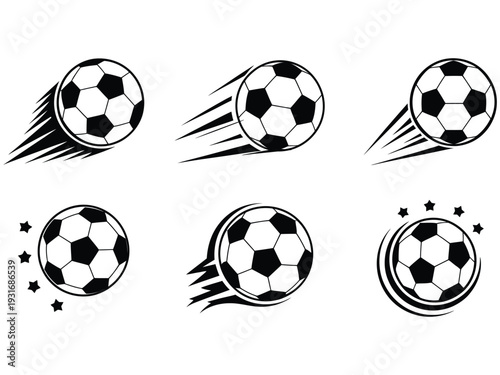 Soccer ball motion and rotation icon set isolated on white background