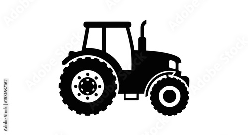 Black Silhouette of a Modern Tractor Representing Agriculture Machinery on Isolated White Background