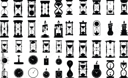 Time Clock Typography Silhouette Icon Pack