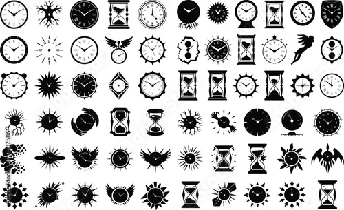 Time Clock Typography Silhouette Icon Pack