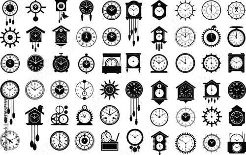 Time Clock Typography Silhouette Icon Pack