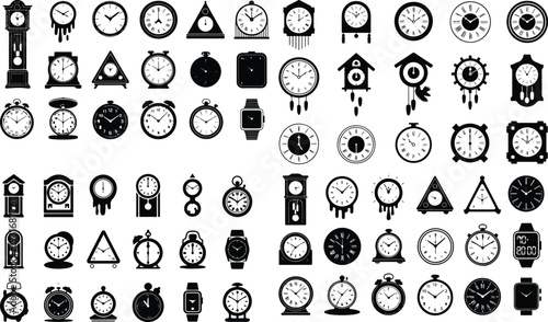 Time Clock Typography Silhouette Icon Pack