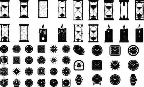 Time Clock Typography Silhouette Icon Pack