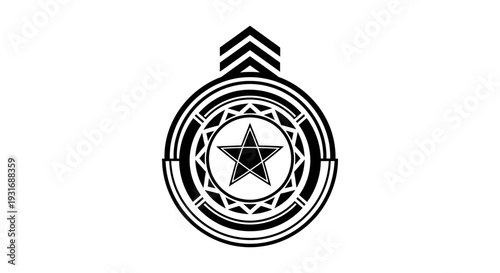 geometric emblem with pentagram star tribal patterns and chevron ranks a symbolic graphic for spiritual designs.