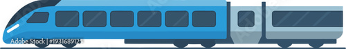Modern vector illustration of a blue train with multiple carriages viewed from the side