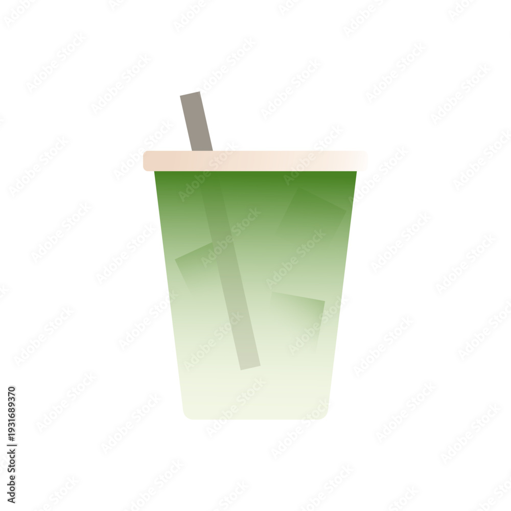 Obraz premium Matcha Coconut Iced Drink Icon. Matcha latte in plastic cup with straw. Colorful flat vector illustration isolated 