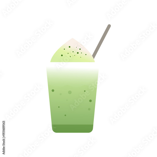 Matcha Frappe Icon. Matcha blended green tea drink in takeaway cup with foam. Colorful flat vector illustration isolated
