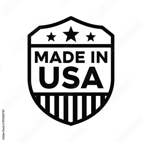 Vector illustration made in usa black and white shield icon with stars and stripes