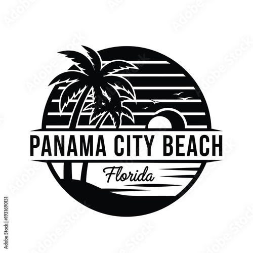 Vector illustration panama city beach florida black and white vector illustration on a isolated