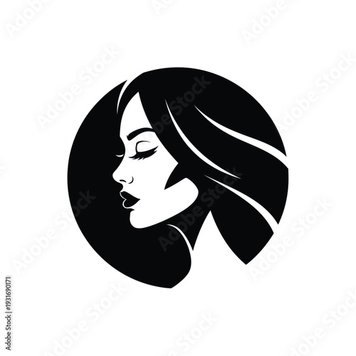 Vector illustration black and white vector illustration of a womans face in profile with flowing hair