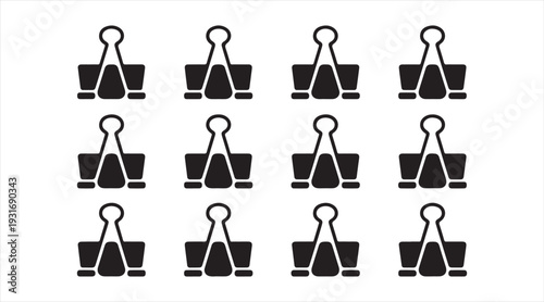 Binder clip icon set office paper clip symbols black silhouette vector collection isolated on white background