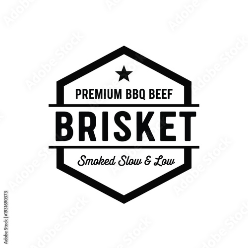 Vector illustration brisket logo design with premium bbq beef label and smoked slow and low text