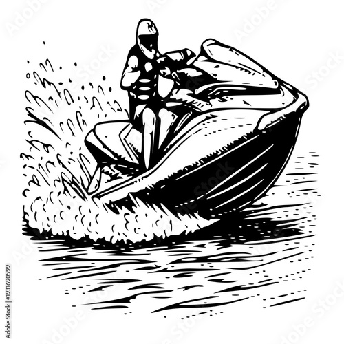boat on the water ,  vector illustration of a jet ski , silhouette of a jet ski 