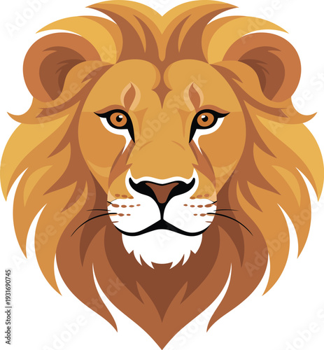 A majestic lion's head illustration viewed from front with mane and facial features