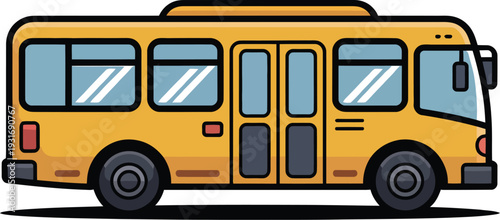 Vector illustration of a yellow school bus viewed from the side on a road