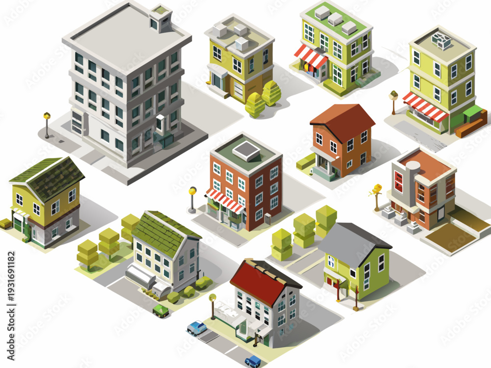 Obraz premium Isometric illustration of a colorful low poly urban cityscape scene