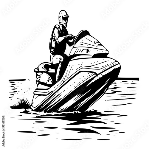 man in boat , vector illustration of a jet ski , silhouette of a jet ski 