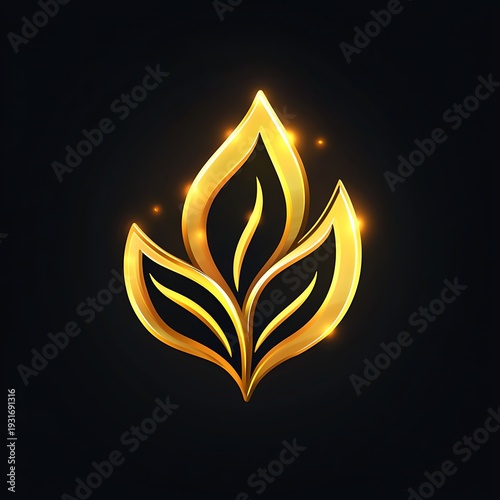 Golden Leaf Symbol: A meticulously crafted golden leaf symbol with a gleaming metallic finish, radiating elegance and sophistication against a rich dark backdrop.