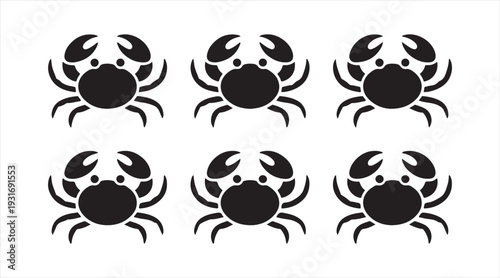 Marine crab icon pack seafood animal silhouettes black vector set isolated on white background