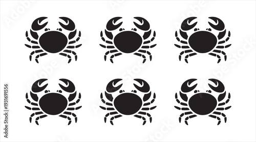 Collection of crab symbols simple seafood animal icons minimal black vector illustration set