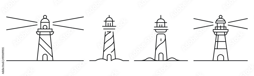 Photos Simple Lighthouse Outline Vector Icon Set