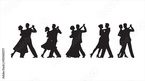 Collection of dancing couple symbols ballroom dance icons minimal black vector illustration set